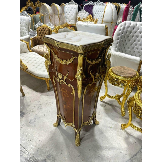 Wood Rococo Style Pedestal Column With Elegant White Marble Top For Sale - Image 7 of 13