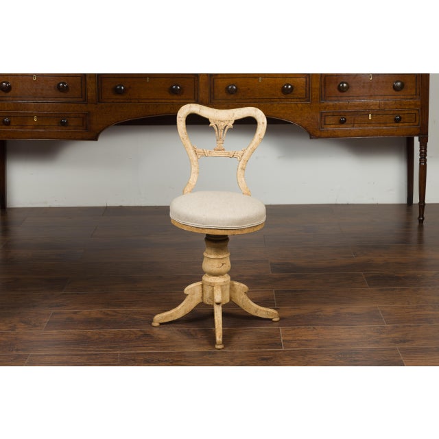 Mid 19th Century Austrian 1840s Biedermeier Bleached Burled Walnut Swivel Chair with Upholstery For Sale - Image 5 of 12