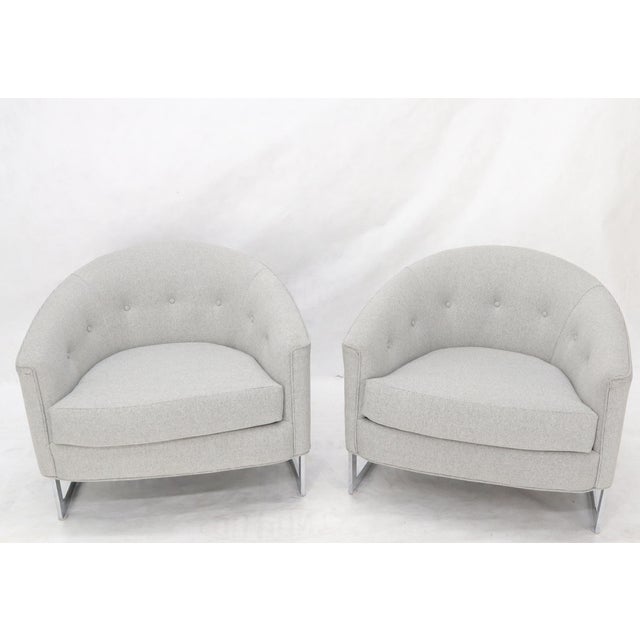 Metal New Basket Weave Wool Flax Blend Upholstery Barrel Back Lounge Chairs For Sale - Image 7 of 14
