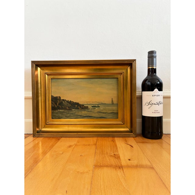 Antique Signed Sailing Ship Seascape Oil Painting For Sale - Image 10 of 13