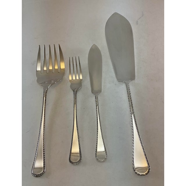 1980s 1980s Silver Plated 1 Pair Fish Eaters, Fish Fork & Fish Knife, Feather Edge. For Sale - Image 5 of 12
