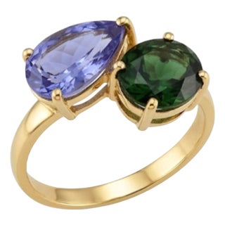 Natural Tourmaline & Tanzanite Ring in 18k Gold For Sale
