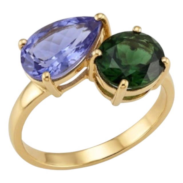 Natural Tourmaline & Tanzanite Ring in 18k Gold For Sale