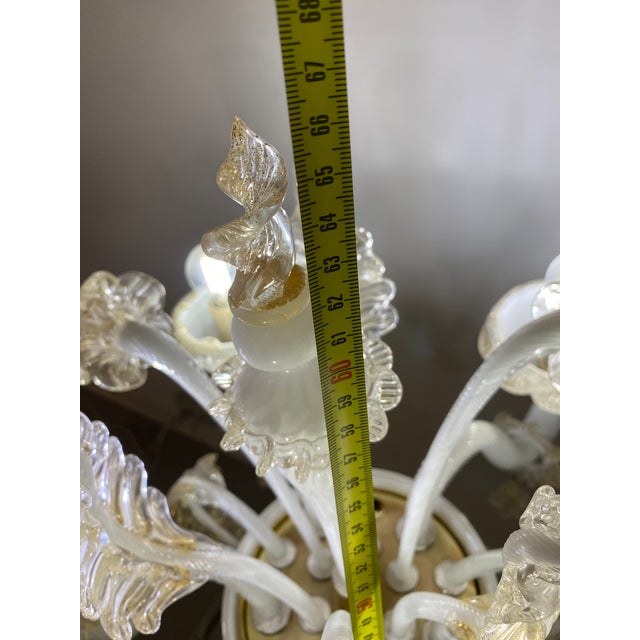 Table Lamp 5 Arms Murano Glass in White and Gold For Sale - Image 9 of 12
