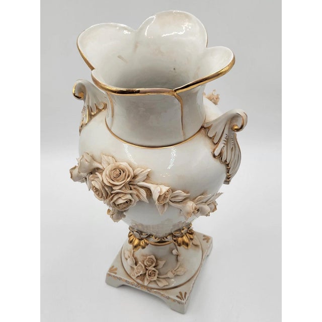 Antique OOAK Mid Century Ornate Hand Made Capodimonte Italy Large Vase No Chips For Sale - Image 12 of 12