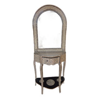 1990s Mother-of-Pearl Inlaid Console Table With a Matching Mirror For Sale