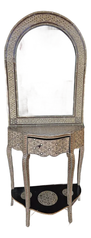1990s Mother-of-Pearl Inlaid Console Table With a Matching Mirror