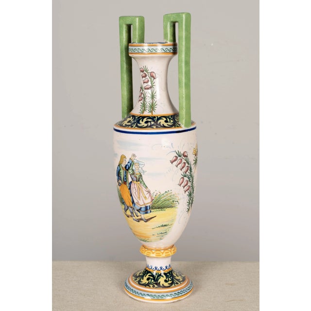 Ceramic French Hr Quimper Vase For Sale - Image 7 of 13