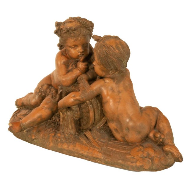 Antique 19thC French Naturalism Terracotta Sculpture "La Source" Putti Sculpture by Albert-Ernest Carrier-Belleuse, For Sale - Image 9 of 15