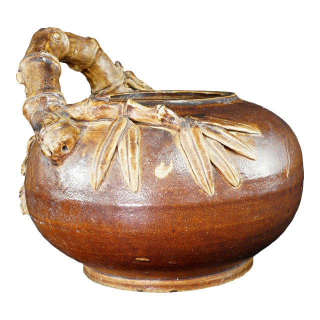 Chinese Shiwan Bamboo Handle Stoneware Pot Late 19th Century For Sale