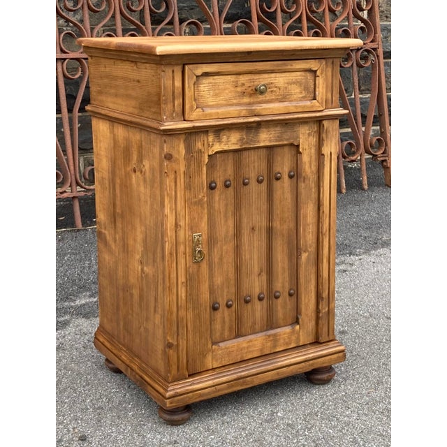 Rustic European 1910s Pine Nightstand With One Door and One Drawer For Sale - Image 3 of 15