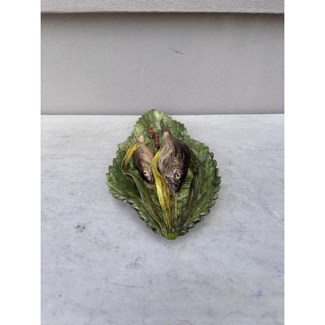 Late 19th Century 19th Century Majolica Palissy Fishs Platter Leaf Battaglia Varages For Sale - Image 5 of 6