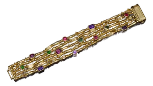 Designer Seidengang Natural Tourmaline Amethst Garnet 18k Solid Gold Multi-Strand Beaded Bracelet