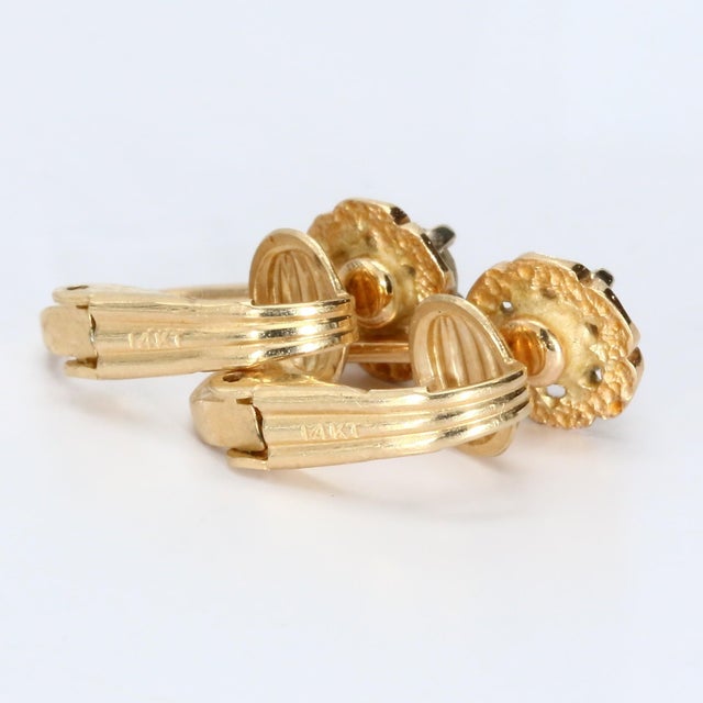 14k Yg Floral Shaped Dia Earrings, A Pair For Sale - Image 4 of 4