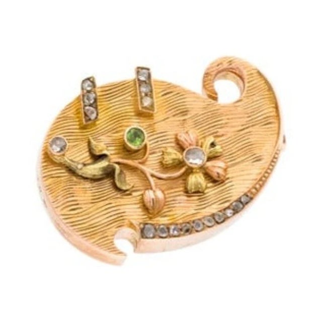 Late 19th Century 14K Yellow Rose Green Gold Diamond Garnet Brooch Pin Antique Estate For Sale - Image 4 of 4