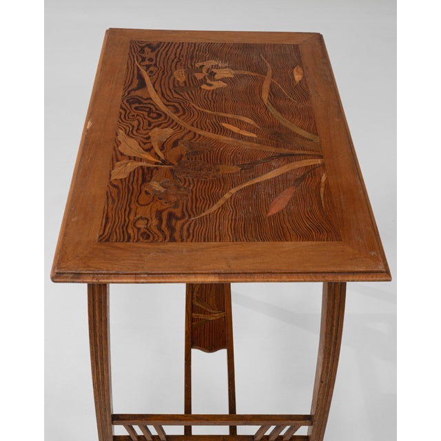1900s French Art Nouveau Wooden Side Table With Floral Top For Sale - Image 14 of 18