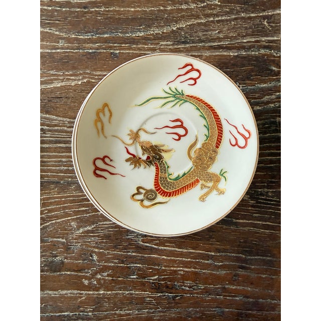 Vintage Japanese Dragonware Moriage Saucers – Set of 4 For Sale - Image 9 of 11