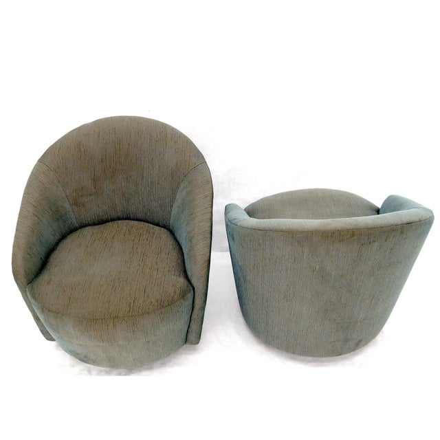Pair of Barrel Back Tub Swivel Lounge Slipper Chairs Milo Baughman Style For Sale - Image 11 of 11