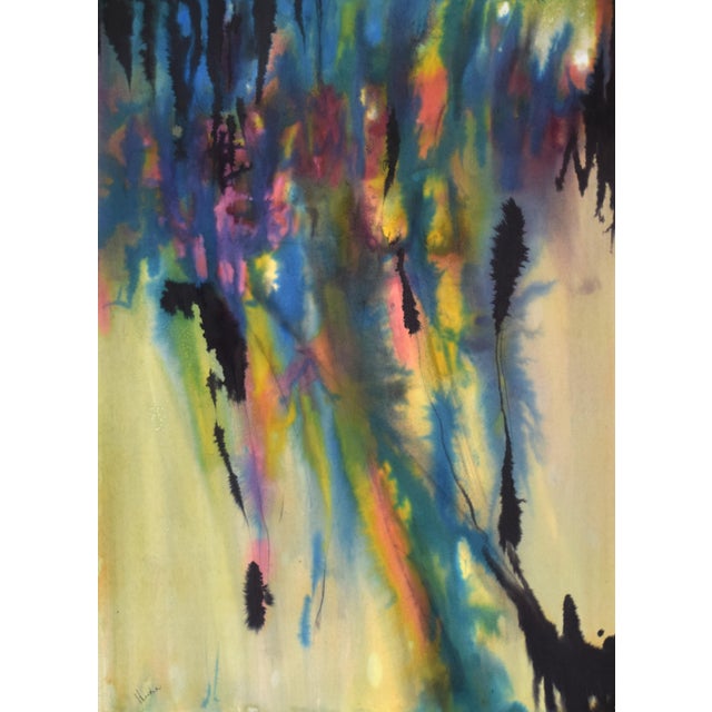 Mid-Century Modern Large Vintage Mid Century Abstract Expressionist Watercolor Painting by Gene Hutner For Sale - Image 3 of 6