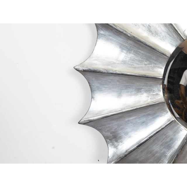Mid 20th Century Vintage Italian Midcentury Silver Leaf Sunburst Mirror with Beveled Plate For Sale - Image 5 of 8