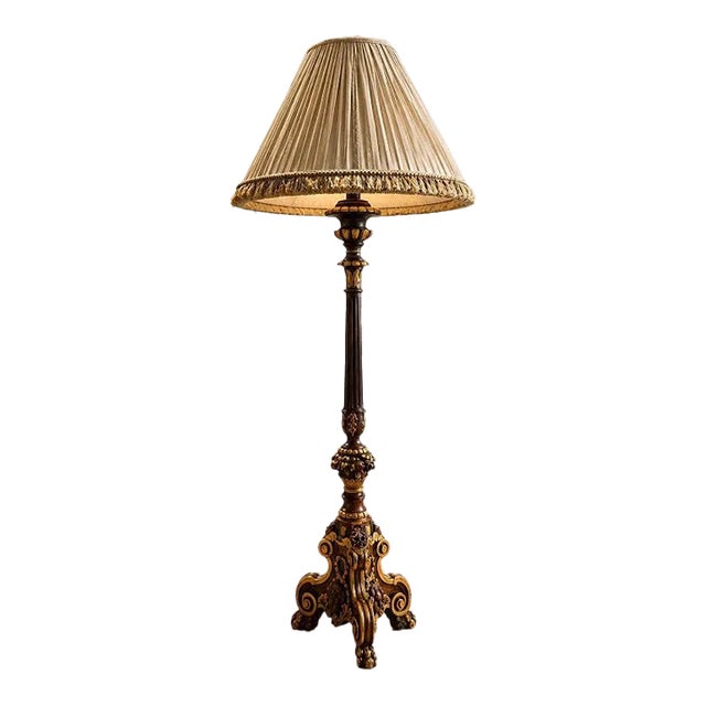 1950s French Carved Wood & Gilt Floor Lamp 71 Tall For Sale