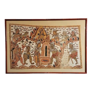 Balinese Kamasan Cloth Painting of the Mahabharata, Framed Vintage Textile Art For Sale