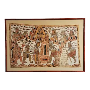 Balinese Kamasan Cloth Painting of the Mahabharata, Framed Vintage Textile Art