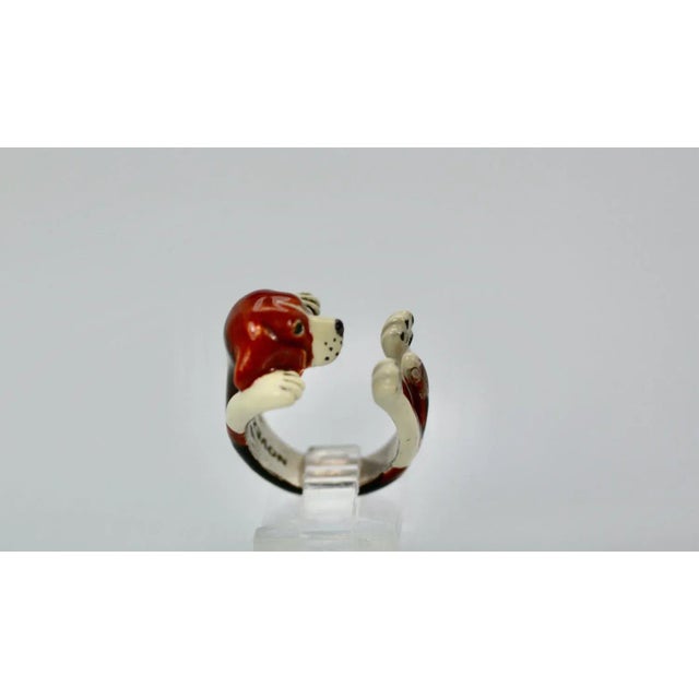 Contemporary Enamel on Silver Ceramic Beagle Dog Ring Size 6.5 For Sale - Image 3 of 12