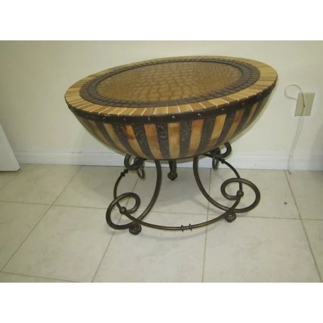 1990s Kreiss Nairobi Drum Style End Table Wood Leather Top With Metal Legs Set of 2 For Sale In Naples, FL - Image 6 of 9