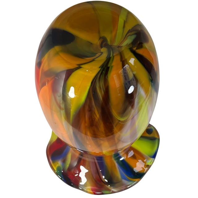 Bulbous Orange Marbled Flared Lip Art Glass Vase For Sale - Image 9 of 16