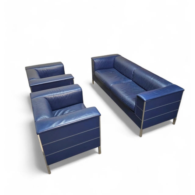 Vintage Sofa in Dark Blue Leather For Sale - Image 9 of 15