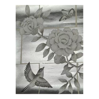 Sample for Chinoiserie Hand Painted Wallpapers on Silver Gilded Paper With Gap For Sale