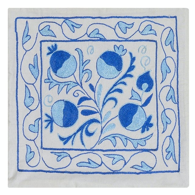 Decorative cushion cover made of hand embroidery silk on linen background, flowers and vine motifs, linen backing with...