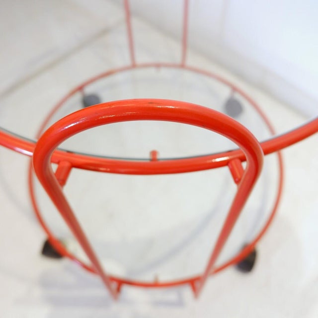 Red Metal and Glass Serving Cart or Side Table, 1970s For Sale - Image 8 of 10