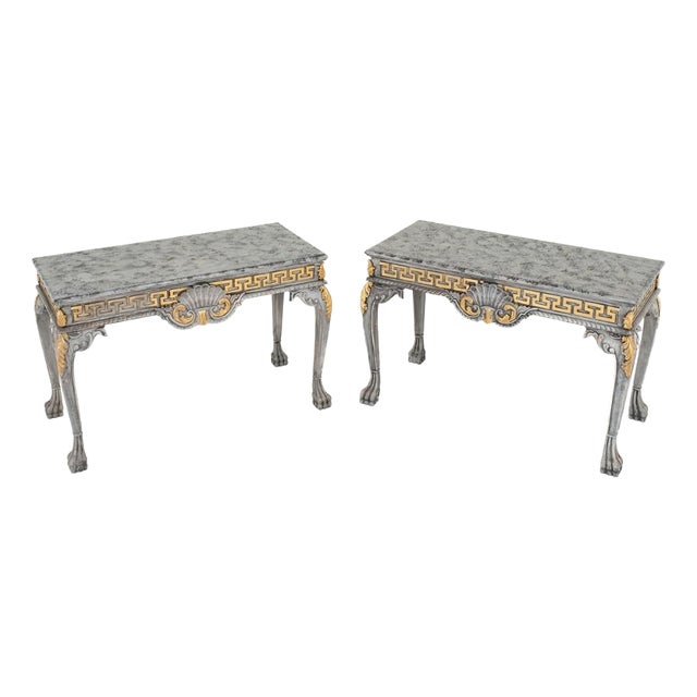 Chippendale Painted Console Tables Gilt Hall, Set of 2 For Sale