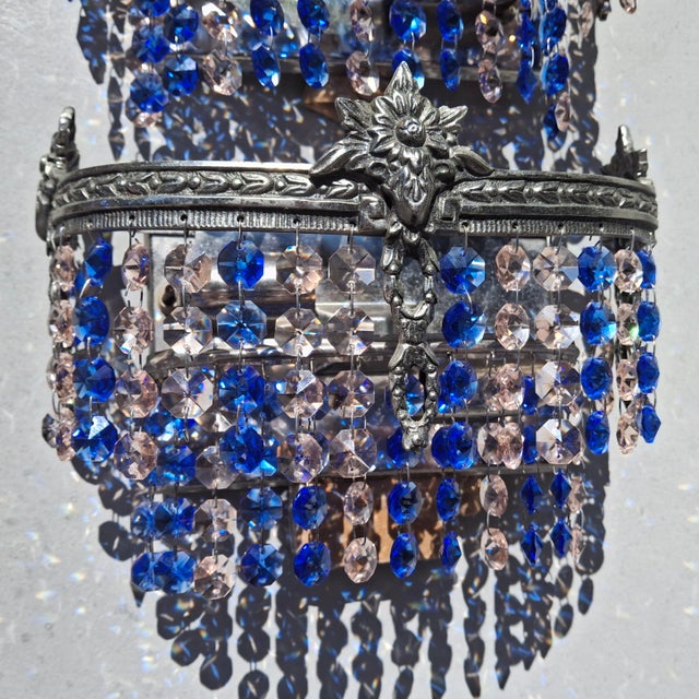 1920s 1920's Austrian Regency Saphire & Pale Pink Cut Crystal Wall Sconces Attrib. Palme & Walter Set of 4 For Sale - Image 5 of 18