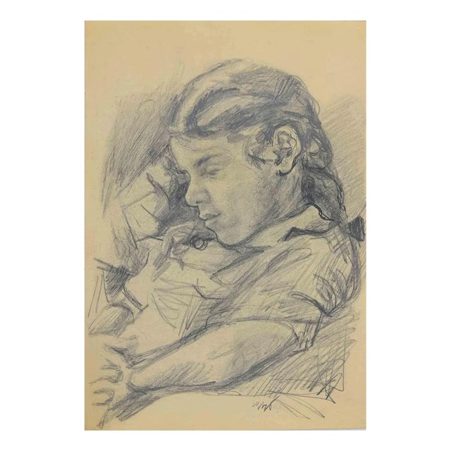 Mino Maccari, The Girl, Drawing, Mid 20th-Century For Sale