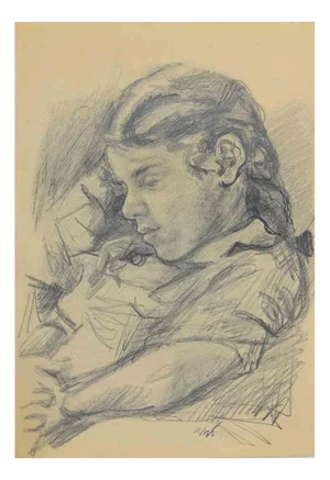 Mino Maccari, The Girl, Drawing, Mid 20th-Century
