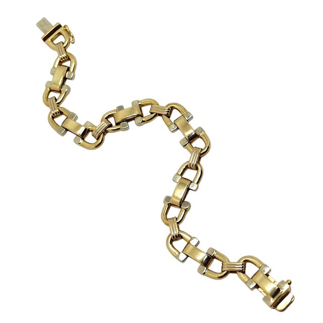 Vintage Italian 18k Two-Tone Stirrup Links Bracelet For Sale - Image 4 of 8