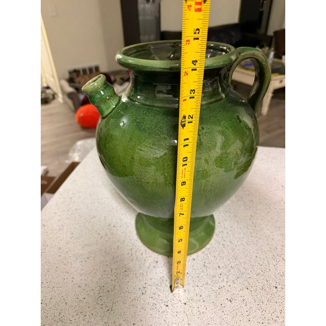 1980s 1980s French Pottery Terracotta Cruche Green Glaze Earthenware Planter 14in For Sale - Image 5 of 7