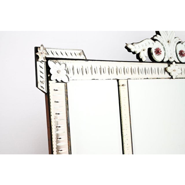 Large Antique Italian Venetian Etched Glass Mirror, 1900 For Sale - Image 3 of 12