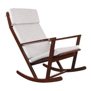 Danish Modern Rocking Chair by Poul Volther for Frem Rojle on a Sculpted Afromosia frame w/ new Knit Upholstery, Denmark For Sale