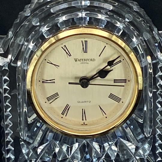 Victorian Waterford Crystal “Lismore” Mantle Carriage Clock Gold Face (7.25-inch, Vintage, New Battery) For Sale - Image 3 of 18