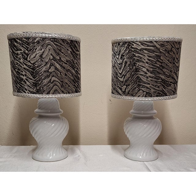 Vintage Table Lamps with White Ceramic Base, 1980s, Set of 2, in Very Good conditions. Designed 1980 to 1989 European Plug...