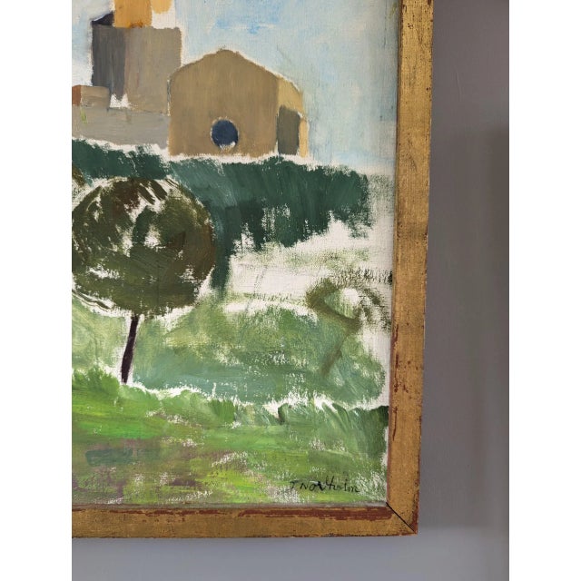 Textile 1956 Mid-Century Modern "Sant Pol De Mar" Vintage Oil Painting, Framed For Sale - Image 7 of 10