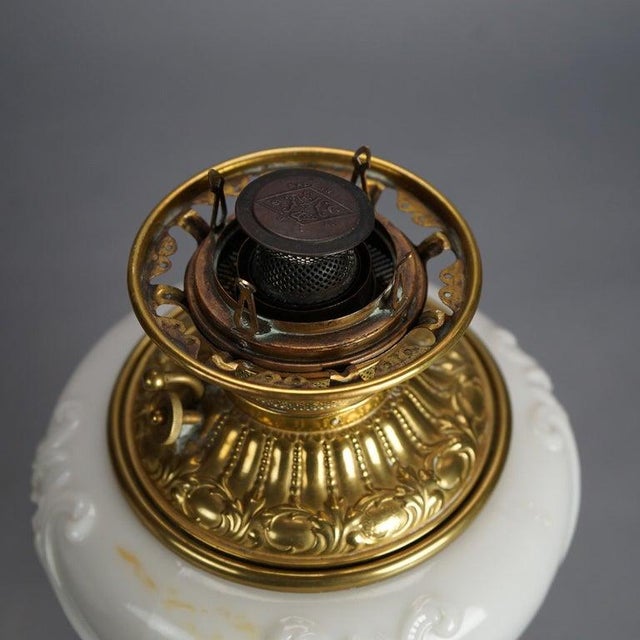 Antique Blanc De Chine Brass & Bronze Cupid Oil Lamp With Blown Out Glass C1900 For Sale - Image 9 of 12