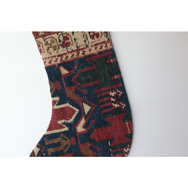 Early 20th Century Antique Rug Christmas Stocking – Handcrafted Textile Decor -11'' X 18'' Inches For Sale - Image 5 of 6
