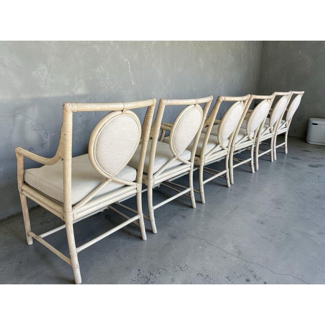 Late 20th Century Ficks Reed Rattan Dining Chairs With Teardrop Backs | Set of 6, Palm Beach Regency For Sale - Image 5 of 11