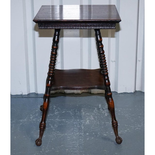 Antique Victorian Tiger Oak Side Table with Cast Iron Feet For Sale - Image 12 of 18