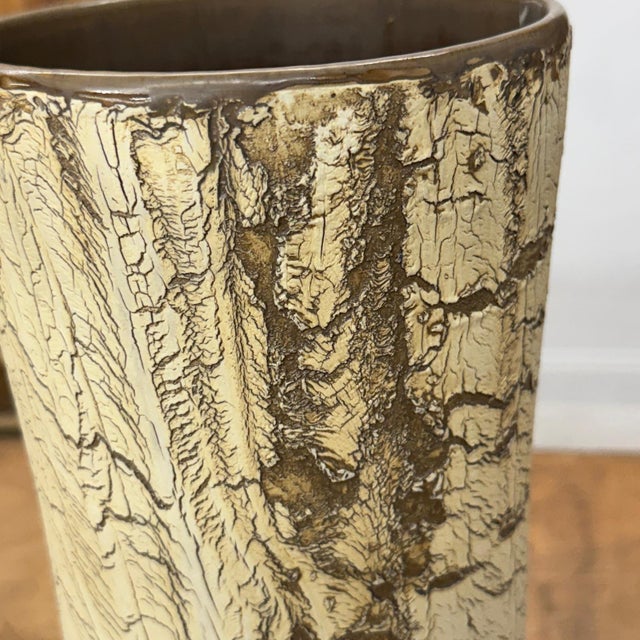 Brown Textured Beige & Brown Crackled Glaze Ceramic Vase For Sale - Image 8 of 10